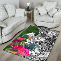 New Caledonia Area Rug White - Turtle Plumeria Banana Leaf Crest - Polynesian Pride