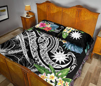 Nauru Polynesian Quilt Bed Set - Summer Plumeria (Black) - Polynesian Pride