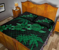 Hawaii Turtle Plumeria Coconut Tree Polynesian Quilt Bed Set - Green - Polynesian Pride