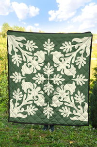 Hawaiian Flower Tropical Pattern Premium Quilt - Green - Argu Style - AH - Polynesian Pride