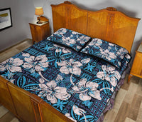 Fiji Polynesian Quilt Bed Set Tapa Hibiscus Blue - Polynesian Pride
