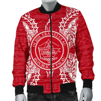 Palau Polynesian Men's Bomber Jacket Map Red White - Polynesian Pride