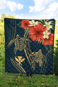 Hawaii Polynesian Turtle Hibiscus Premium Quilt - Nolan Style - Polynesian Pride