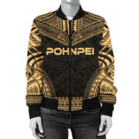 Pohnpei Polynesian Chief Women'S Bomber Jacket - Gold Version - Polynesian Pride