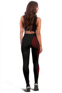 Hawaii State Tattoo Swirly Polynesian Red Kanaka Women's Leggings - Polynesian Pride