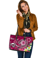 FSM Custom Personalised Large Leather Tote Bag - Turtle Plumeria (PINK) - Polynesian Pride