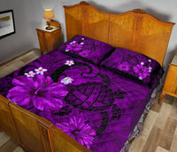 Hawaii Turtle Poly Tribal Quilt Bed Set - Purple - Polynesian Pride