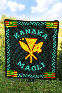 Kanaka Maoli Flag Polynesian Premium Quilt Turquoise - Love Style - Polynesian Pride