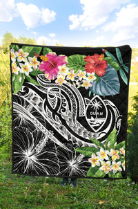 Guam Polynesian Premium Quilt - Summer Plumeria (Black) - Polynesian Pride
