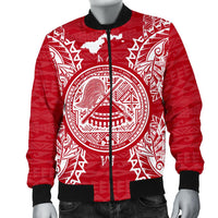 American Samoa Polynesian Men's Bomber Jacket Map Red White - Polynesian Pride