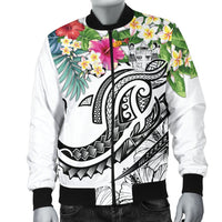 Fiji Polynesian Men's Bomber Jacket - Summer Plumeria (White) - Polynesian Pride