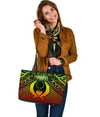 Polynesian Pohnpei Leather Tote Bag - Reggae Vintage Polynesian Patterns - Polynesian Pride