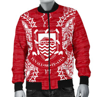 Tuvalu Polynesian Men's Bomber Jacket Map Red White - Polynesian Pride