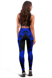 Chuuk Women Leggings Polynesian Pattern Blue - Polynesian Pride