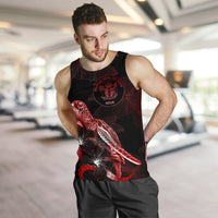 Niue Men Tank Top - Turtle With Blooming Hibiscus Red - Polynesian Pride