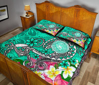 American Samoa Polynesian Quilt Bed Set - Turtle Plumeria (Turquoise) - Polynesian Pride