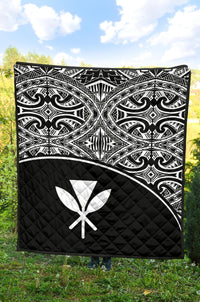 Hawaii Polynesian Premium Quilt - White Kanaka Maoli Curve Version - Polynesian Pride
