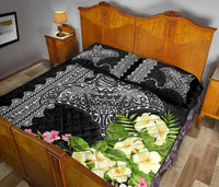 Hawaii Quilt Bed Set - Mantaray With Hibiscus Flowers - Polynesian Pride