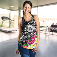 Hawaii Polynesian Women's Racerback Tank - Hawaii Seal With Turtle Plumeria (Black) - Polynesian Pride