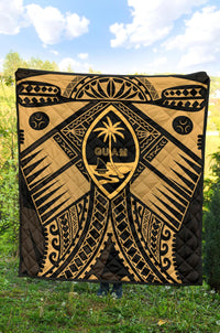 Guam Polynesian Premium Quilt - Guam Gold Seal with Polynesian Tattoo - Polynesian Pride