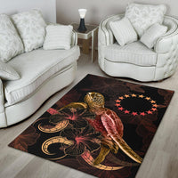 Cook Islands Polynesian Area Rugs - Turtle With Blooming Hibiscus Gold - Polynesian Pride