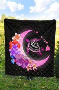 Hawaii Map Moon Star Turtle Plumeria Hibiscus Premium Quilt - Polynesian Pride