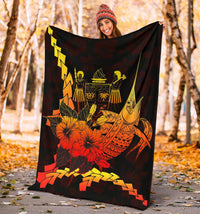 Fiji Polynesian Premium Blanket - Swordfish With Hibiscus - Polynesian Pride