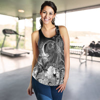 Pohnpei Women's Racerback Tank - Humpback Whale with Tropical Flowers (White) - Polynesian Pride