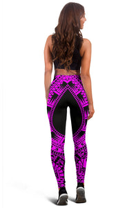 Tahiti Women Leggings Polynesian Pattern Pink - Polynesian Pride