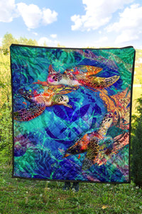 Hawaii Polynesian Premium Quilt - Kanaka Maoli Sea Turtle Coral Treasure - Polynesian Pride