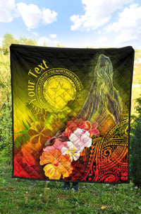 CNMI Custom Personalised Premium Quilt - Humpback Whale with Tropical Flowers (Yellow) - Polynesian Pride