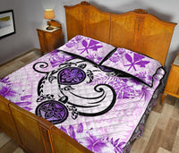 Hawaii Polynesian Plumeria Hibiscus Turtle Quilt Bed Set - AH - Jack Style - Pink - Polynesian Pride