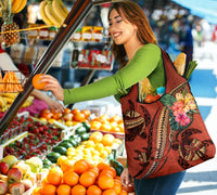 Polynesian Turtle Grocery Bag 3 Pack - Tribal Tattoo with Hibiscus Coral - Polynesian Pride