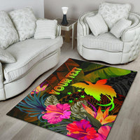 Papua New Guinea Polynesian Personalised Area Rug - Hibiscus and Banana Leaves - Polynesian Pride