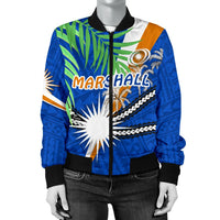 Marshall Islands Rugby Women Bomber Jacket Coconut Leaves - Polynesian Pride