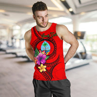 Guam Polynesian Custom Personalised Men's Tank Top - Floral With Seal Red - Polynesian Pride