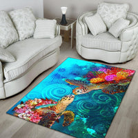 Fiji Area Rug - Sea Turtle Coral Treasure Coat of Arm - Polynesian Pride