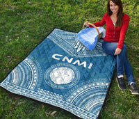 Northern Mariana Islands Premium Quilt - CNMI Seal Polynesian Chief Light Blue Version - Polynesian Pride