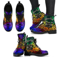 Fiji Custom Personalised Leather Boots - Rainbow Polynesian Pattern Crest - Polynesian Pride