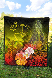 Yap Premium Quilt - Humpback Whale with Tropical Flowers (Yellow) - Polynesian Pride