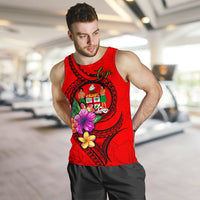 Fiji Polynesian Men's Tank Top - Floral With Seal Red - Polynesian Pride