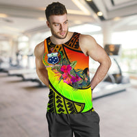 Samoa Men's Tank Top - Polynesian Hook And Hibiscus (Reggae) - Polynesian Pride