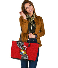 Tonga Rugby Large Leather Tote Polynesian Style Pinwheel - Polynesian Pride