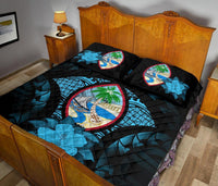 Guam Polynesian Quilt Bed Set Hibiscus Blue - Polynesian Pride