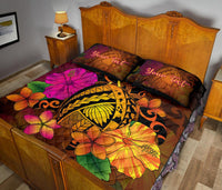 Personalized - Hawaiian Map Turtle Tribal Kanaka Hibiscus Plumeria Polynesian Quilt Bed Set - Polynesian Pride