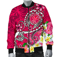 Hawaii Men's Bomber Jacket - Turtle Plumeria Polynesian Tattoo Pink Color - Polynesian Pride