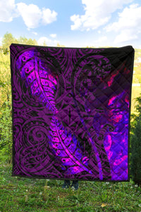 Aotearoa Maori Premium Quilt Silver Fern Koru Vibes Purple - Polynesian Pride