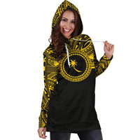 Chuuk Women Hoodie Dress - Chuuk Coat Of Arms Polynesian Gold Black - Polynesian Pride