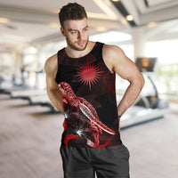 Marshall Islands Men Tank Top - Turtle With Blooming Hibiscus Red - Polynesian Pride