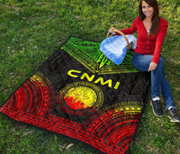 Northern Mariana Islands Premium Quilt - CNMI Seal Polynesian Chief Reggae Version - Polynesian Pride